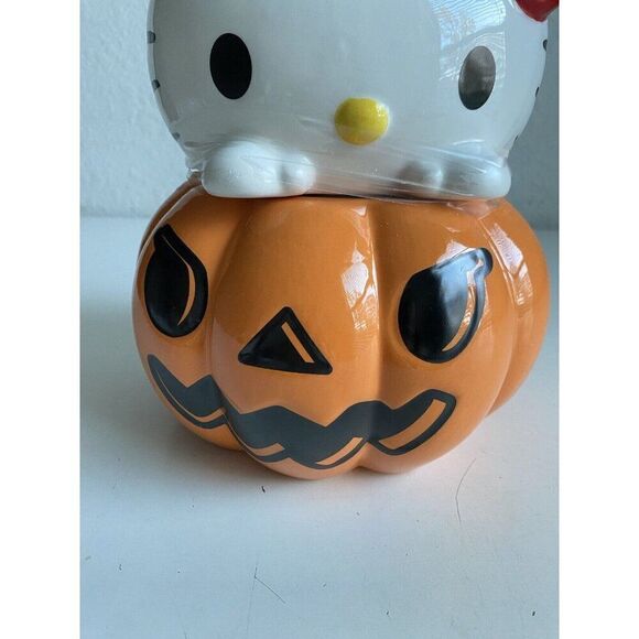 Hello Kitty Halloween Large Jack-o-Lantern Pumpkin Ceramic Cookie Jar NEW - Picture 4 of 10